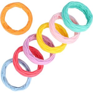 Haarsoires Haarelastieken basic - Endless geribbeld - Blauw roze geel paars oranje - Set van 7 - Eenvoudige Haar Elastieken voor Dagelijks Gebruik