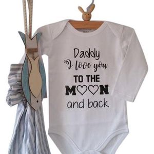 Romper baby eerste vaderdag met tekst papa - Wit | Zwart - Maat 62/68 Daddy I love you to the moon and back