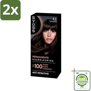 SYOSS - Permanent Coloration 3-1 - Haarverf - Permanente Haarkleuring - Donkerbruin - Grijsdekking - Voordeelverpakking - 2 stuks - Permanente haarkleur - Donkerbruin haar