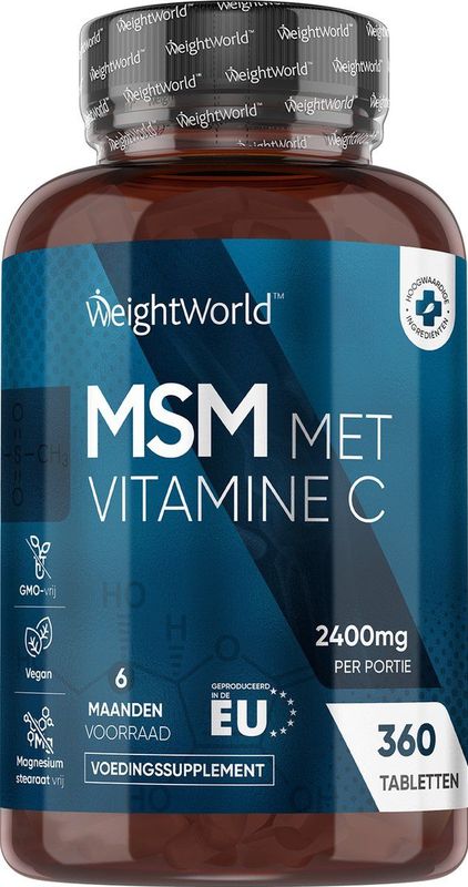 WeightWorld MSM tabletten met vitamine C - 2400 mg - 360 tabletten voor 6 maanden - Natuurlijk en vegan MSM supplement