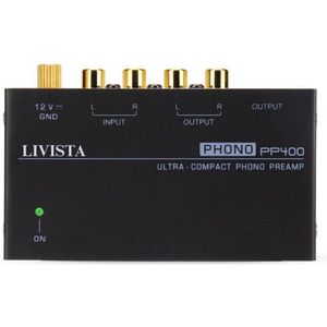 Livista premium platenvoorversterker – geschikt voor platenspelers – met RIAA-correctie – RCA audio-in- en uitgang – metalen behuizing – zwart