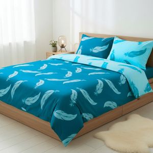 SENZATIONE 100% Katoen Percaline Dekbedovertrek 200x240-2x60x70 cm FEATHERS BLAUW