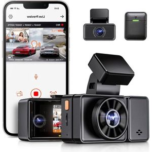 3 Lens Dashcam 5GHz WiFi met spraakbesturing - 1944P + dubbele 1080P autocamera - GPS - IR nachtzicht - 24 uur Parkeerbewaking - auto camera vrachtwagen - Max 512G Dashcam voor auto