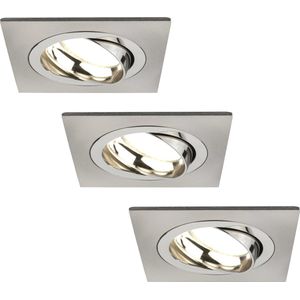 Ledvion - 3X LED Inbouwspots Sevilla, Dimbaar, 3W, 2700K, Ø92 mm, RVS, 2 Jaar Garantie