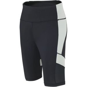 Dames 3/4 Fitnessbroek - Korte Trainingsbroek met Hoge Taille en Reflectoren - Ademend en Sneldrogend - Zwart/Grijs