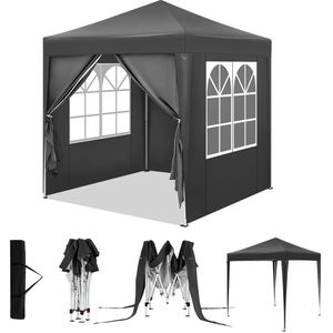 Partytent - Easy up Partytent - Pop-up Paviljoen - Opvouwbare - Verstelbare Hoogte - Waterdicht - UV - Bescherming - 2x2m - 4 Zijwanden - Anthraciet