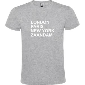 Grijs T-shirt 'LONDON, PARIS, NEW YORK, ZAANDAM' Wit Maat 4XL