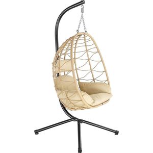 Egg Hangstoel - Hangstoel met Standaard - Chair voor Binnen en Buiten - Beige