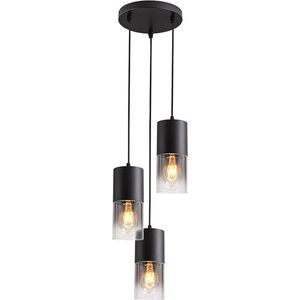 Olucia Huy - Moderne Hanglamp - 3L - Glas/Metaal - Grijs;Zwart - Rond - 31 cm
