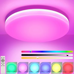 NETTLIFE LED Plafondlamp - wit - rond - RGB-kleurverandering - 18W - dimbaar met afstandsbediening - IP54 waterdicht - slaapkamerlamp - voor woonkamer | keuken | hal | badkamer - 22CM