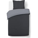 Vision - Tweezijdig Omkeerbaar Dekbedovertrek - Anthraciet/Grijs - 135 x 200 cm met 1 sloop 80 x 80 cm