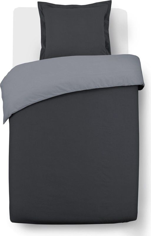 Vision - Tweezijdig Omkeerbaar Dekbedovertrek - Anthraciet/Grijs - 135 x 200 cm met 1 sloop 80 x 80 cm