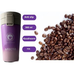 koffiebeker to go - coffee to go beker - paars/ roze - thermosbeker - 380ml - dubbelwandig - RVS