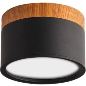 DW4Trading Gekleurde Opbouw Led Verlichting - Zwart/hout - Rond 108 mm - 230vac