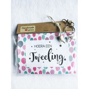 baby kraamcadeau met de tekst 'Hoera een tweeling' , geboorte meisjes of jongens, luierkado, babyshower, zwangerschap, zwanger