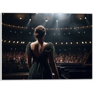 PVC Schuimplaat - Vrouw - Muziek - Podium - Publiek - Jurk - Mensen - Piano - 40x30 cm Foto op PVC Schuimplaat (Met Ophangsysteem)