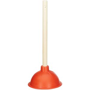 Gootsteenontstopper van 30 cm voor douche en toilet - Rubber en hout - Rioolontstopper plopper - Rood/naturel rioolontstopper