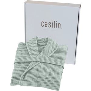 Casilin - Badjas Dames en Heren - Maat S - Wafel Badjas Cadeau in Luxe Geschenkdoos - 100% katoen - Absorberend - Wasmachinebestendig - Licht Groen