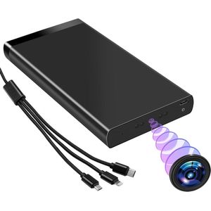 Verborgen camera 1080p 10.000 mAh spionagecamera draagbaar bewakingscamera met 3-in-1 USB-kabel voor veiligheid thuis binnen en buiten