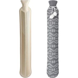 Lange warmwaterkruik - zachte overtrek - 2 liter - nek en schouder - 73 x 13 cm - gecertificeerd.