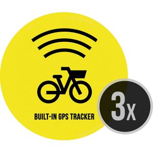 Fiets sticker | ""Built-in GPS tracker"" | ⌀ 4,5 cm | 3 stuks | Anti-diefstal | Basket | Mand | Dieven ontmoedigen | Ronde stickers | Opvallend | Geel | Weerbestendig | Velo | Beveiliging | Fietsen