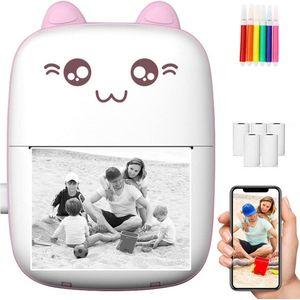 Mini-printer draagbare mini-fotoprinter voor smartphone zakprinter - thermische printer met 5 pennen - 5 thermisch papier - 5 printerpapier voor leernotities foto's - fotolabels reizen mini printer