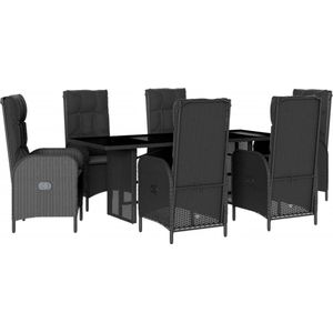 vidaXL Tuinset 7-delig - Poly Rattan - Inclusief Kussens Tuinset - Zwarte Tuinbank - PE-rattan - Lounge Set - Buitendecoratie
