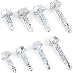 200 stks Duurzame Zelftappende Schroeven, Hex Wasmachine Hoofd Zelfborende Metalen Schroeven Assortiment Kit Set met Boorpunt, Zelf Driller