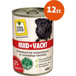 VITALstyle Huid+Vacht - Hond Natvoer - Ondersteunt Bij Huidproblemen En Extreem Verharen - Met o.a. Brandnetel & Sint Janskruid - 400 g - 12 stuks