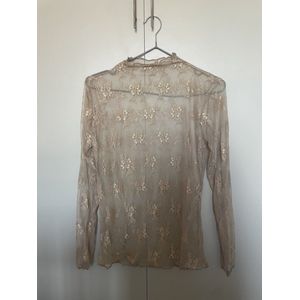 Kanten top lace top - blouse - lange mouwen - dames - layering trendy - Beige - maat L
