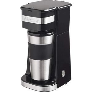 Koffiezetapparaat met Thermoskan – Met Beker – Koffiemaker – Koffiecups – Perfect voor Onderweg – Roestvrij Staal – Nieuw Design – 750W – Zwart
