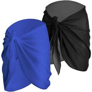 Strand Sarong Wrap Bikini Cover Up Chiffon Zwart Blauw - Vakantie Zwemmen Badmode Rok Jurk 2 Pack