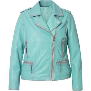 Angel of Style - Dames - Leren bikerjas echt leer kleur lange mouwen - Turquoise groen - Maat 46