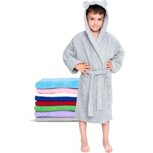 Kinderbadjas voor meisjes of jongens, 100% katoen, zonder chemicaliën, Oeko-Tex® - 2 zakken, riem, capuchon met oren