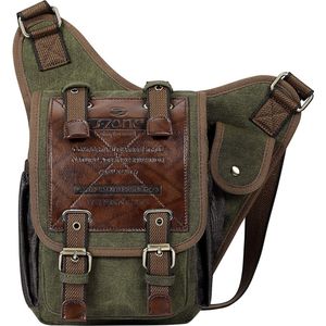 Unisex borsttas voor heren, vintage canvas, PU-leer, militaire multifunctionele schoudertas voor reizen, wandelen, school