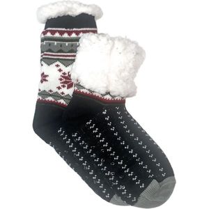 Merino Wollen sokken - Zwart met Sneeuwvlok - maat 35/38 - Huissokken - Antislip sokken - Warme sokken – Winter sokken