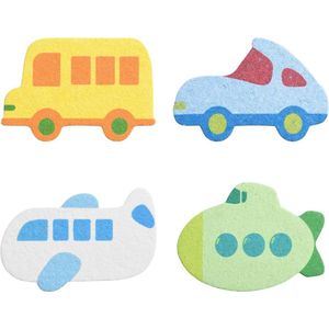 Allecto plus - Bad Sponzen Auto Cartoon | 4 Stuks | Kinderen | Transport Thema | Gecomprimeerde Cellulose | Baby Douchesponzen | Zacht en Grappig