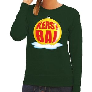 Foute kersttrui kerstbal geel op groene sweater voor dames - kersttruien S