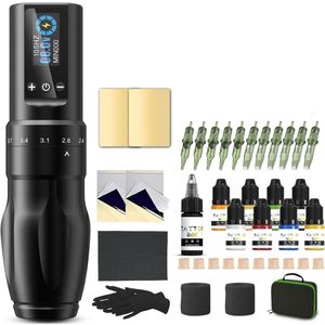 CLGP® Tattoo Machine met Accessoires - Tattoo kit Draadloos - Complete Set - Zwart