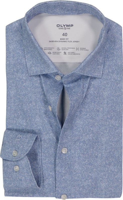 OLYMP - 24/7 Level 5 - Body Fit Overhemd - Rookblauw Dessin - Strijkvriendelijk