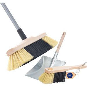 Kamerbezem - Synthetische Haren - Met Telescopische Steel - Stoffer en Blik Set - Metaal