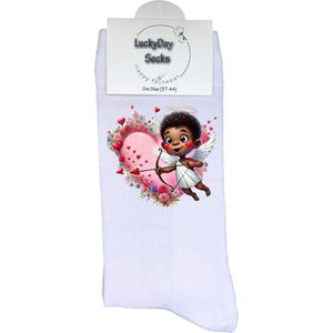 Cupido - Verjaardag cadeau - Grappige sokken - Leuke sokken - Hem Haar sokken - Vrolijke sokken - Lieve sokken - Valentijn Cadeau - Vaderdag - Moederdag - Verjaardag cadeau - Kerst cadeau - Leuk Cadeau - Verliefd - Sokken maken Happy - Maat 37-44