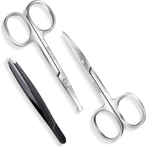 Brenzoos - Gezicht Haar Schaar Set - 2 Stuks voor Mannen en Vrouwen - Roestvrij Staal - Baard Snor Wenkbrauw Trimmen - Klein Gezichtshaar