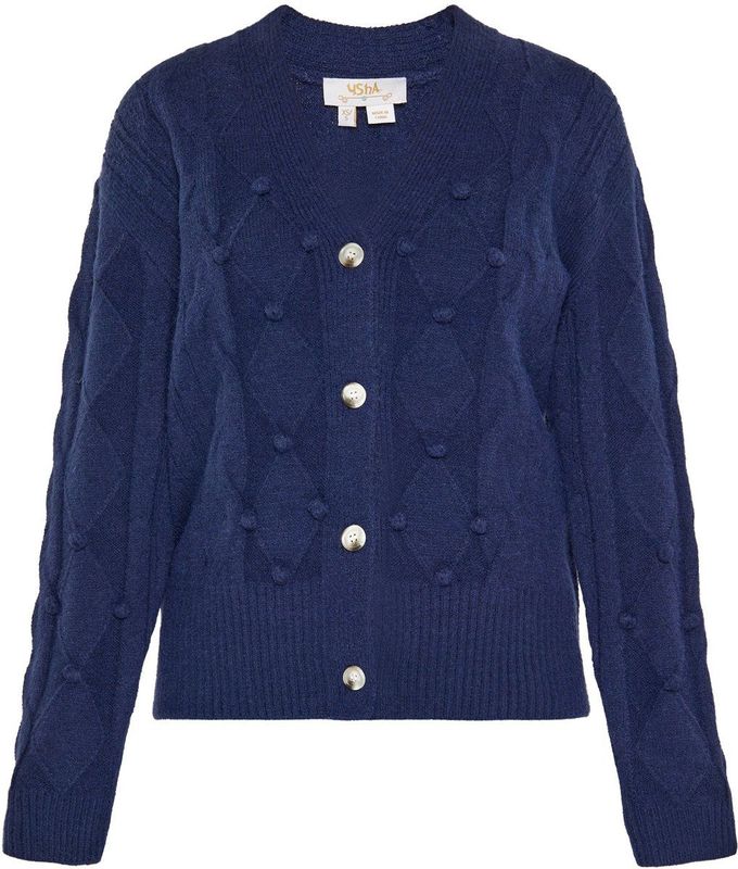 usha - FESTIVAL - Gebreid Vest - Navy - V-hals - Lange Mouw