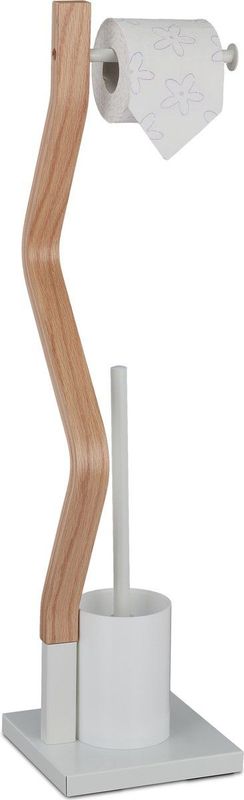 Relaxdays wc-rolhouder - met wc-borstel en houder - set - staand - 75x18,5x18,5cm