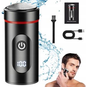 Draagbare elektrische scheerapparaat met digitaal display voor heren - Met gebogen honingraatbladen - Handzaam formaat - Oplaadbaar via USB - 300 mAh - Zwart - Wordt geleverd met oplaadkabel en reinigingsborstel