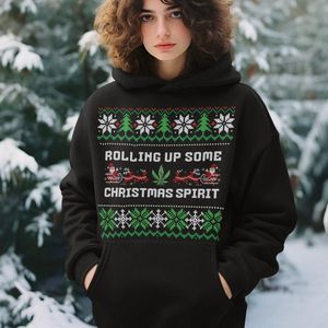 Lekker Waus Foute Kerst Hoodie Zwart - Rolling Up Some Christmas Spirit - Maat 5XL - Kerst Outfit Dames & Heren