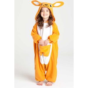 KIMU Onesie Kangoeroe Pakje - Maat 116-122 - Kangoeroepak Kostuum Oranje Buidel Pak - Kinder Zacht Huispak Dierenpak Pyjama Jongen Meisje Festival