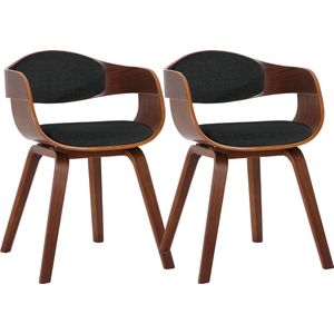 CLP Kingston Set van 2 eetkamerstoelen - Met armleuning - Stof - walnoot/zwart walnoot