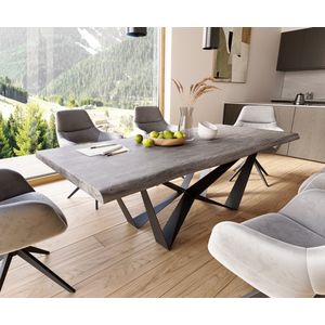 Eetkamertafel Edge acacia platina 220x100 XL Spider staal zwart Live-Edge